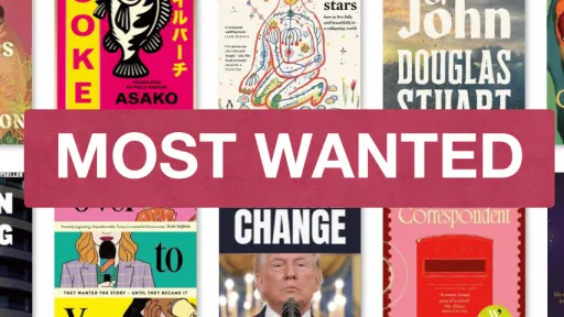 Grid of ten book covers, including Daughters of the Sun and Moon, London Falling and The Midnight Train, with a red 'MOST WANTED' banner across the centre