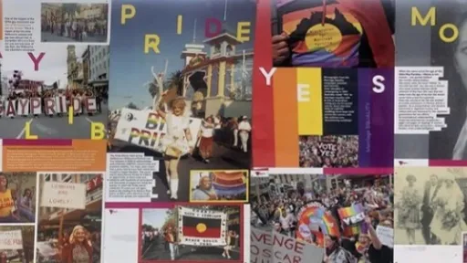 A collage of images depicting people marching on the street holding banners