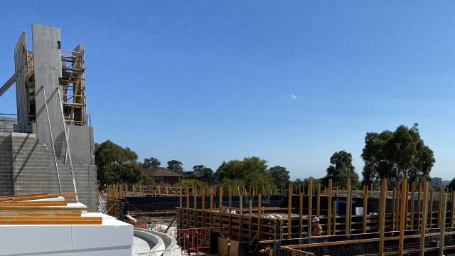 Construction site showing scaffolding