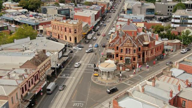 An aerial view of a 3 way road junction