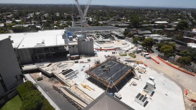 Kew Recreation Centre construction site aerial view on January 2026